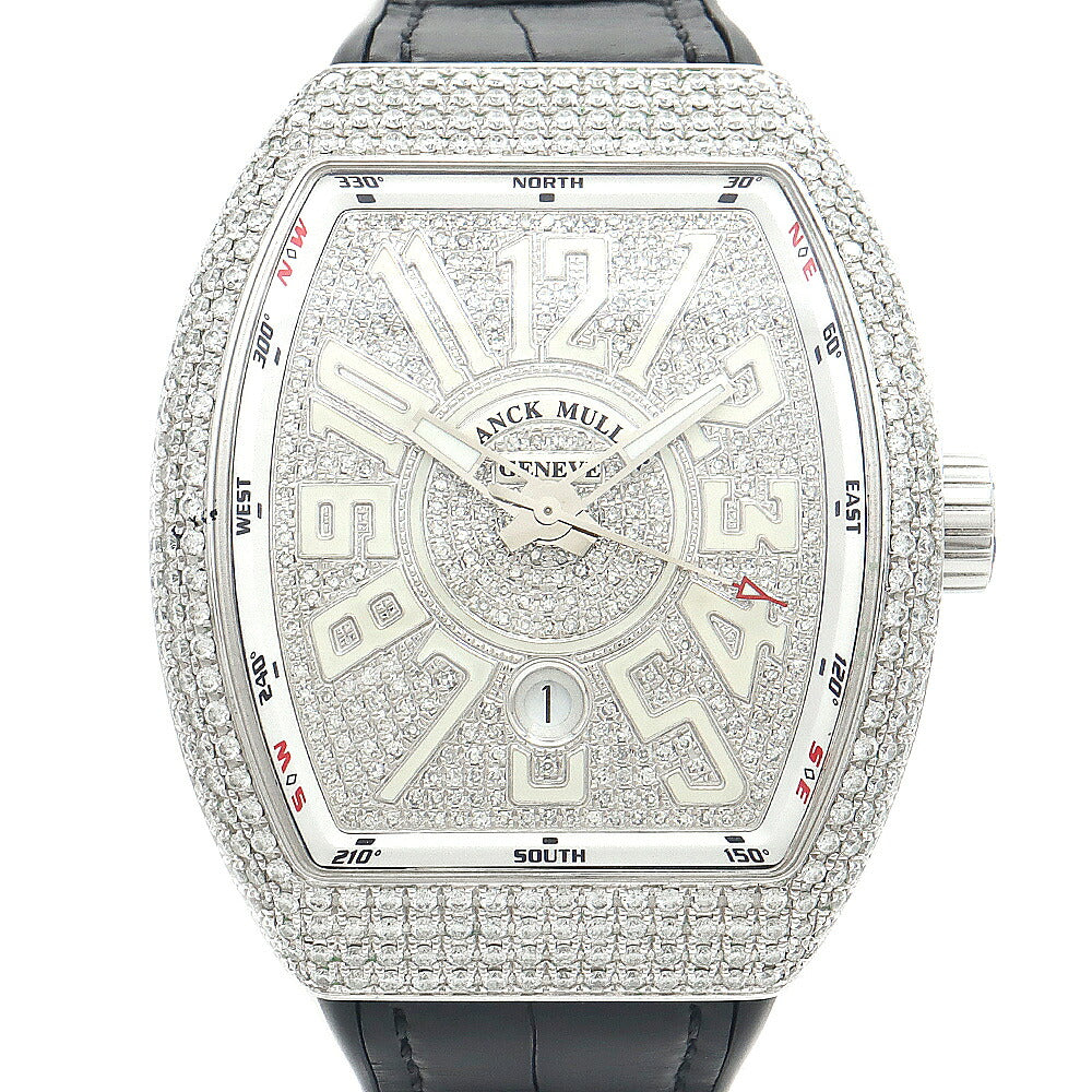 FRANCK MULLER フランクミュラー ヴァンガード ダイヤベゼル V45SCDT ダイヤモンド ダイヤ文字盤 デイト 白 ホワイト SS ステンレス アフターダイヤ メンズ 自動巻き【6ヶ月保証】【中古】【腕時計】