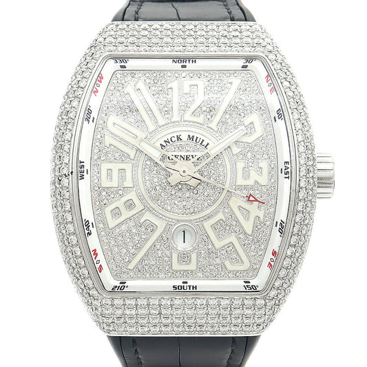 FRANCK MULLER フランクミュラー ヴァンガード ダイヤベゼル V45SCDT ダイヤモンド ダイヤ文字盤 デイト 白 ホワイト SS ステンレス アフターダイヤ メンズ 自動巻き【6ヶ月保証】【中古】【腕時計】