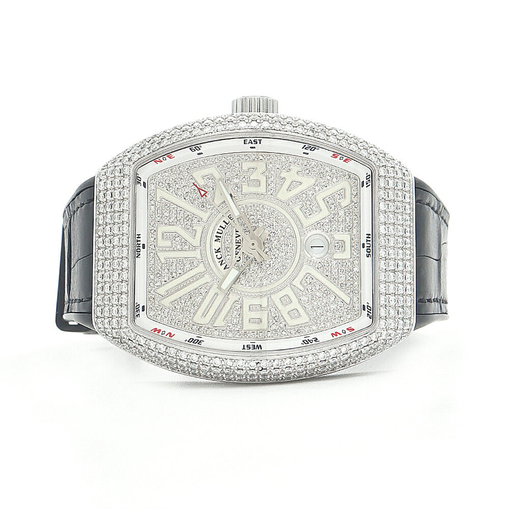 FRANCK MULLER フランクミュラー ヴァンガード ダイヤベゼル V45SCDT ダイヤモンド ダイヤ文字盤 デイト 白 ホワイト SS ステンレス アフターダイヤ メンズ 自動巻き【6ヶ月保証】【中古】【腕時計】