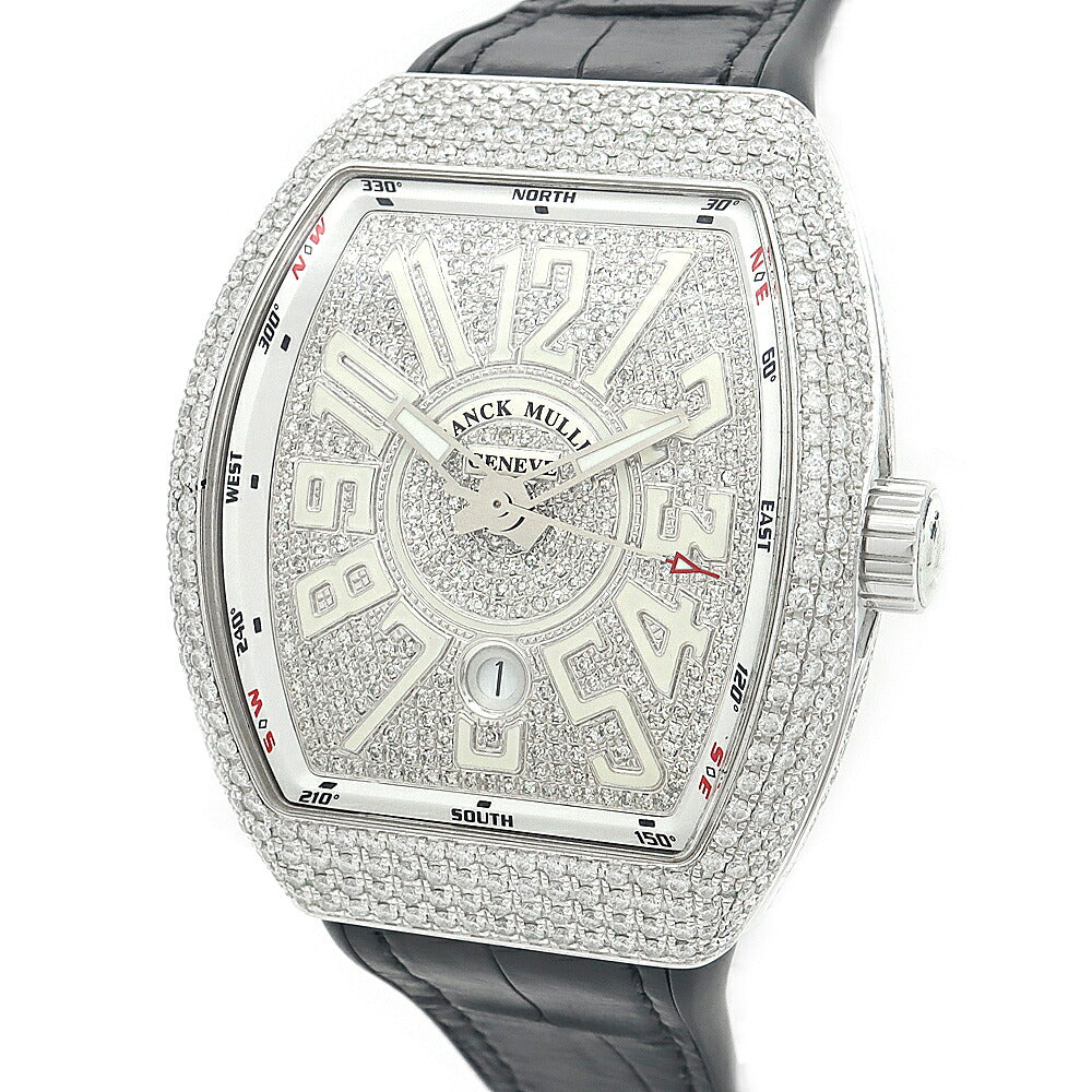 FRANCK MULLER フランクミュラー ヴァンガード ダイヤベゼル V45SCDT ダイヤモンド ダイヤ文字盤 デイト 白 ホワイト SS ステンレス アフターダイヤ メンズ 自動巻き【6ヶ月保証】【中古】【腕時計】