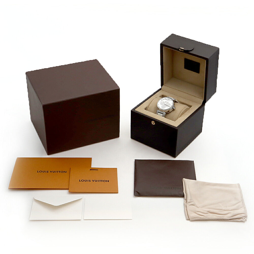 電池交換済 LOUIS VUITTON ルイヴィトン タンブール フォーエバー Q131P ダイヤモンド 12Pダイヤ ラグダイヤ シルバー SS ステンレス 純正尾錠 純正ベルト レディース クォーツ フォーエヴァー【6ヶ月保証】【腕時計】【中古】