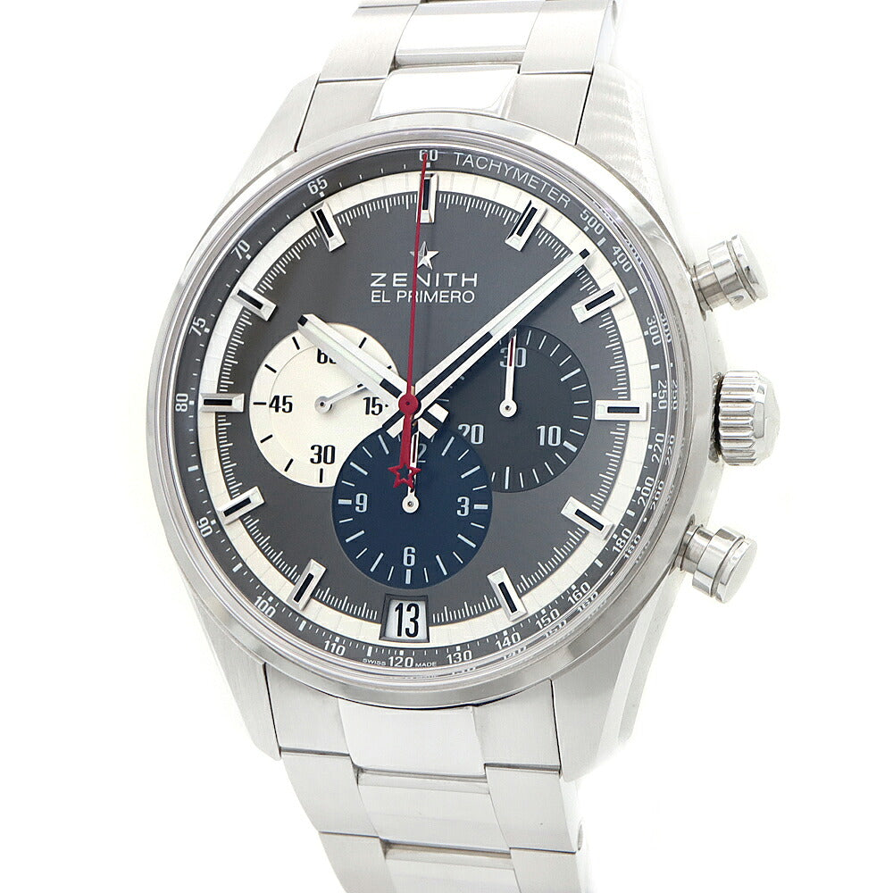 ZENITH ゼニス エルプリメロ 36000VPH クロノグラフ 03.2040.400/26.M2040 デイト 100m防水 裏スケ グレー SS ステンレス メンズ 自動巻き【6ヶ月保証】【腕時計】【中古】