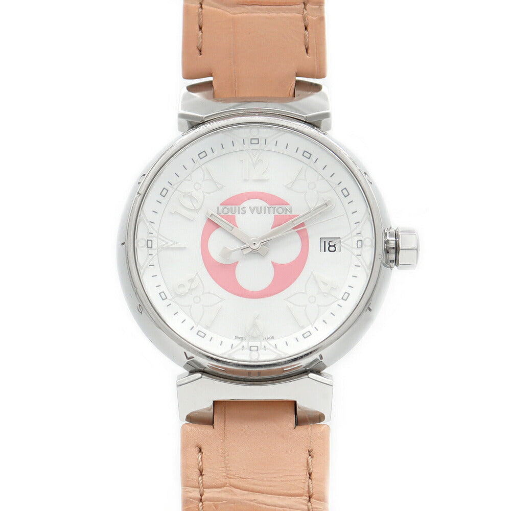Battery replaced LOUIS VUITTON Tambour Japan Limited QA008 Date 100m Water Resistant White SS Stainless Steel Genuine Belt Genuine Buckle Ladies Quartz [6 Month Warranty] [Watch] [Used]