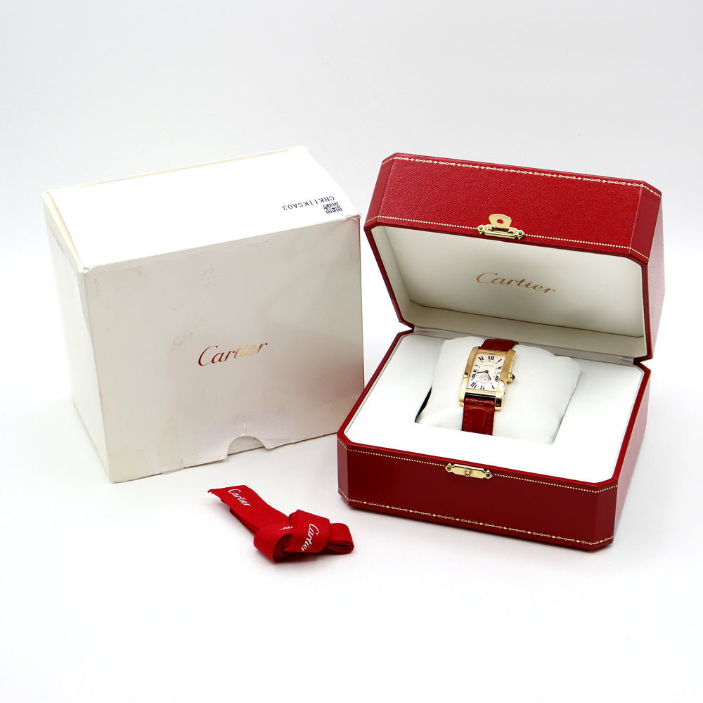 電池交換済 Cartier カルティエ タンクアメリカンMM スモールセコンド W2600951 デイト 白 ホワイト K18YG イエローゴールド 純正ベルト 純正K18尾錠 メンズ クォーツ【6ヶ月保証】【腕時計】【中古】