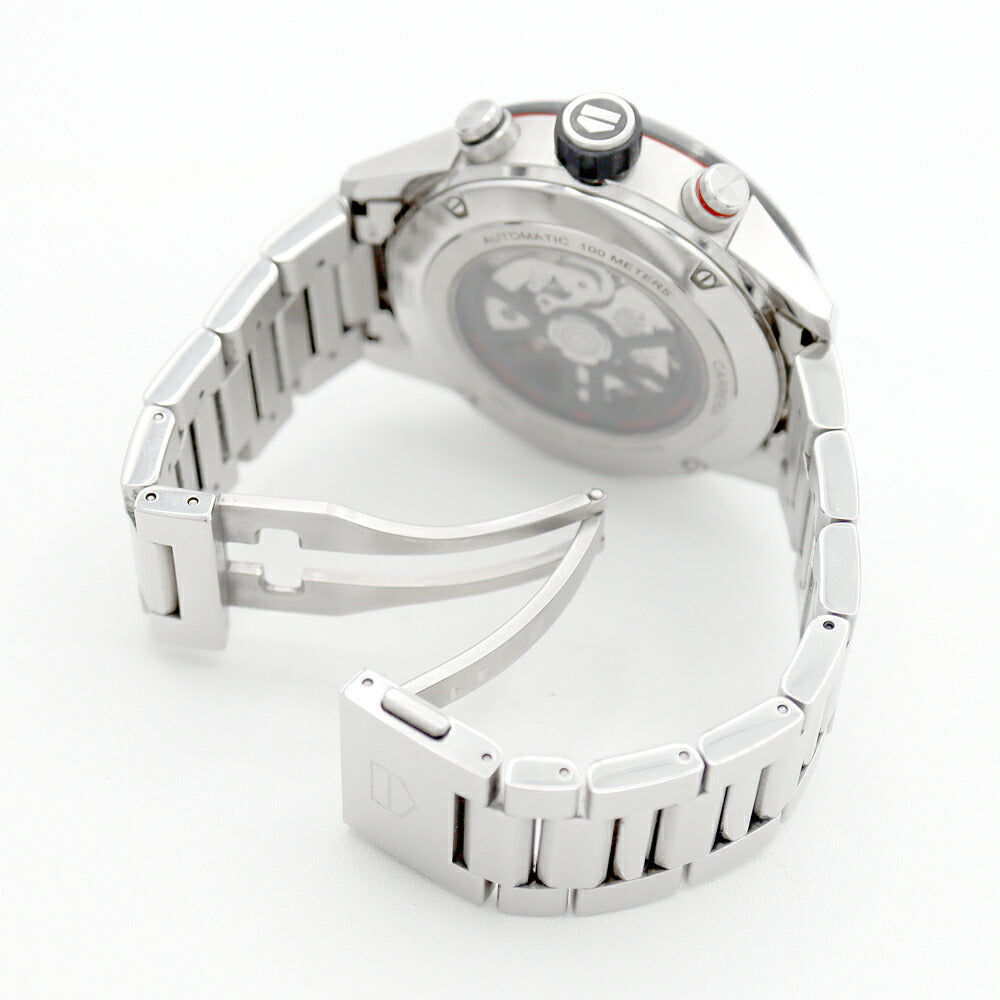 内部点検済 TAG Heuer タグホイヤー カレラ キャリバー ホイヤー02 クロノグラフ CBG2A10 BA0654 スモールセコンド 100m防水 裏スケ デイト 黒 ブラック スケルトン SS ステンレス メンズ 自動巻き【6ヶ月保証】【腕時計】【中古】