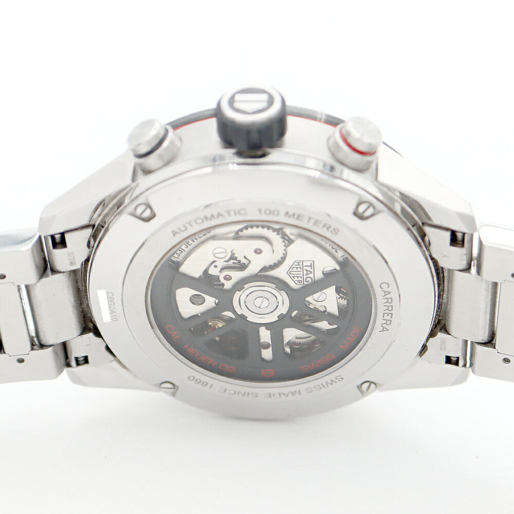 内部点検済 TAG Heuer タグホイヤー カレラ キャリバー ホイヤー02 クロノグラフ CBG2A10 BA0654 スモールセコンド 100m防水 裏スケ デイト 黒 ブラック スケルトン SS ステンレス メンズ 自動巻き【6ヶ月保証】【腕時計】【中古】