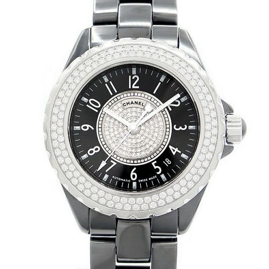 Internally inspected CHANEL J12 38mm Double Diamond Bezel H1709 Genuine Diamond Pave Diamond Date 200m Water Resistant Black Ceramic SS Stainless Steel Men's Automatic Winding [6 Month Warranty] [Watch] [Used]