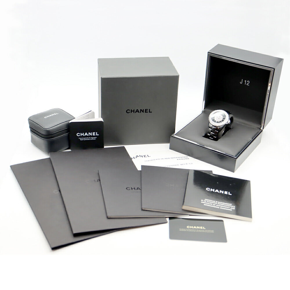 内部点検済 CHANEL シャネル J12 38mm 2重ダイヤベゼル H1709 純正ダイヤモンド パヴェダイヤ デイト 200m防水 黒 ブラック セラミック SS ステンレス メンズ 自動巻き【6ヶ月保証】【腕時計】【中古】