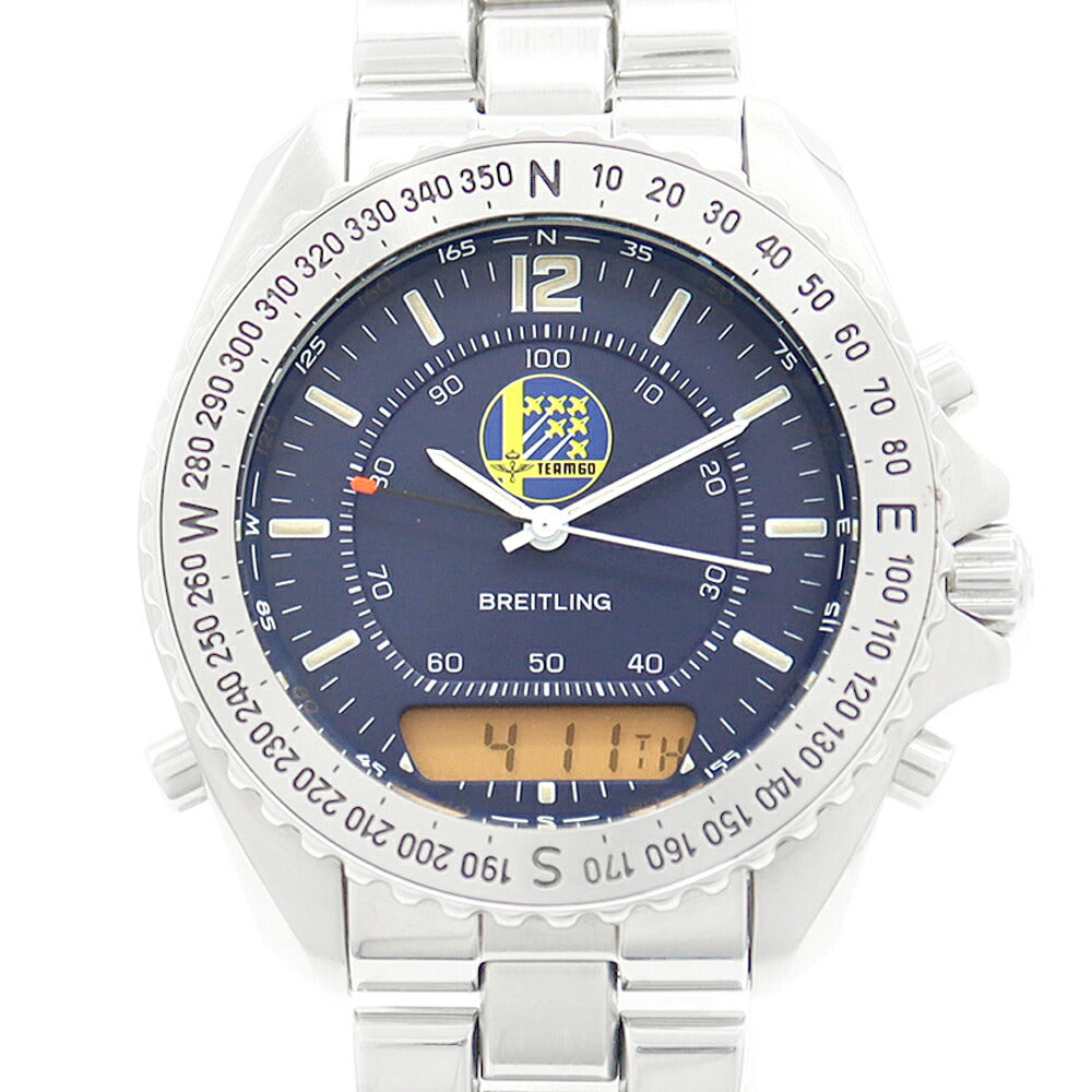 電池交換済 BREITLING ブライトリング プルトン スウェーデン空軍 チーム60 1000本限定 A51038 クロノグラフ 紺 ネイビー SS ステンレス メンズ デジアナ クォーツ【6ヶ月保証】【腕時計】【中古】