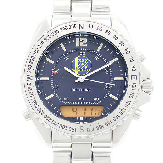 Battery replaced BREITLING Pluton Swedish Air Force Team 60 Limited to 1000 A51038 Chronograph Navy SS Stainless Men's Digiana Quartz [6 Month Warranty] [Watch] [Used]