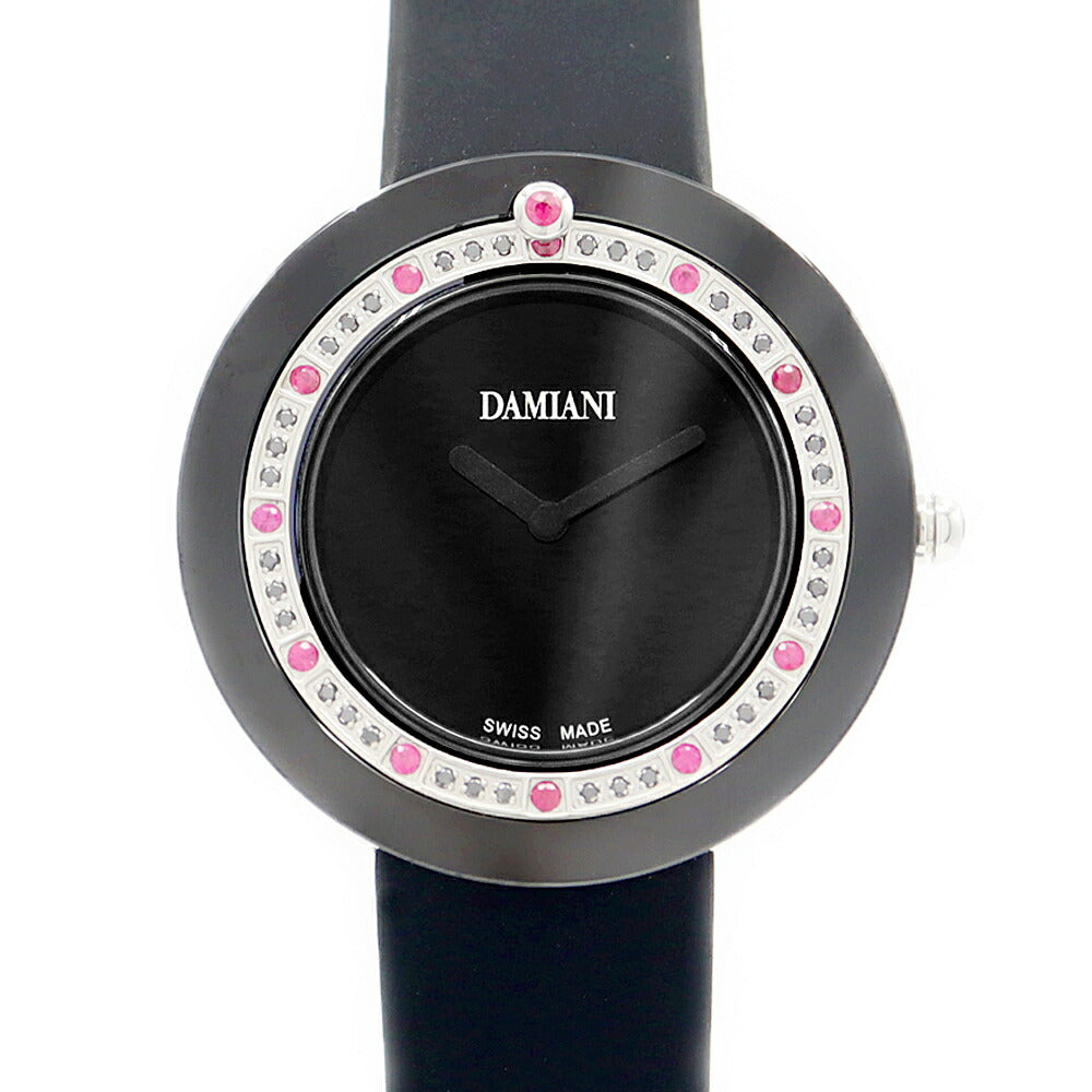 電池交換済 DAMIANI ダミアーニ ベルエポック BCLSRB37 ダイヤモンド ブラックダイヤ 13Pルビー 黒 ブラック CE セラミック 純正ラバーベルト 純正尾錠 レディース クォーツ【6ヶ月保証】【腕時計】【中古】