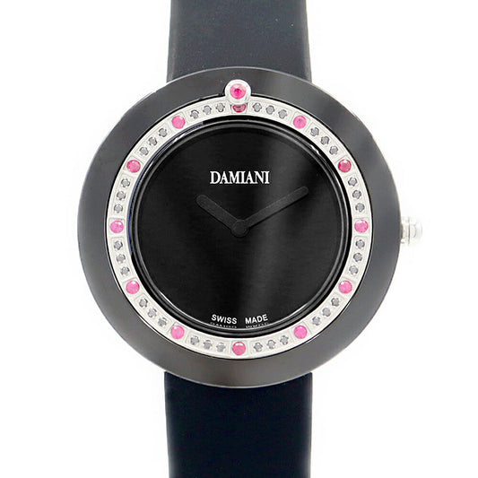 電池交換済 DAMIANI ダミアーニ ベルエポック BCLSRB37 ダイヤモンド ブラックダイヤ 13Pルビー 黒 ブラック CE セラミック 純正ラバーベルト 純正尾錠 レディース クォーツ【6ヶ月保証】【腕時計】【中古】