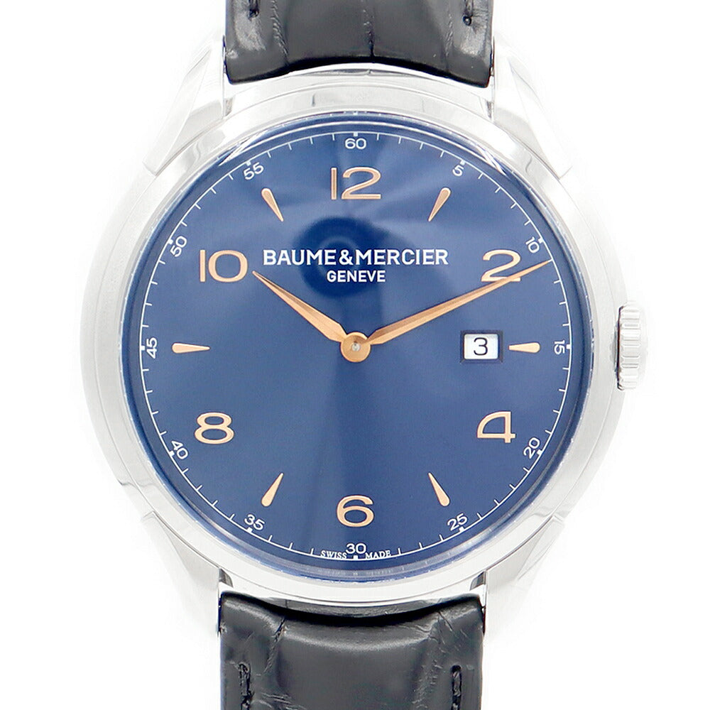 電池交換済 BAUME＆MERCIER ボーム&メルシェ クリフトン M0A10420 デイト 50m防水 青 ブルー SS ステンレス 純正ベルト 純正尾錠 メンズ クォーツ【6ヶ月保証】【腕時計】【中古】