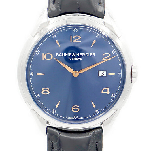 電池交換済 BAUME＆MERCIER ボーム&メルシェ クリフトン M0A10420 デイト 50m防水 青 ブルー SS ステンレス 純正ベルト 純正尾錠 メンズ クォーツ【6ヶ月保証】【腕時計】【中古】