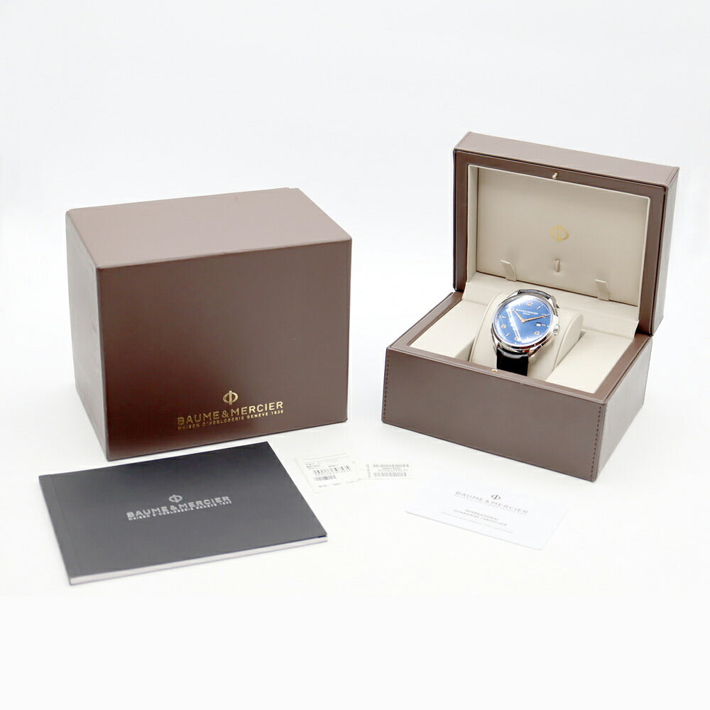 電池交換済 BAUME＆MERCIER ボーム&メルシェ クリフトン M0A10420 デイト 50m防水 青 ブルー SS ステンレス 純正ベルト 純正尾錠 メンズ クォーツ【6ヶ月保証】【腕時計】【中古】