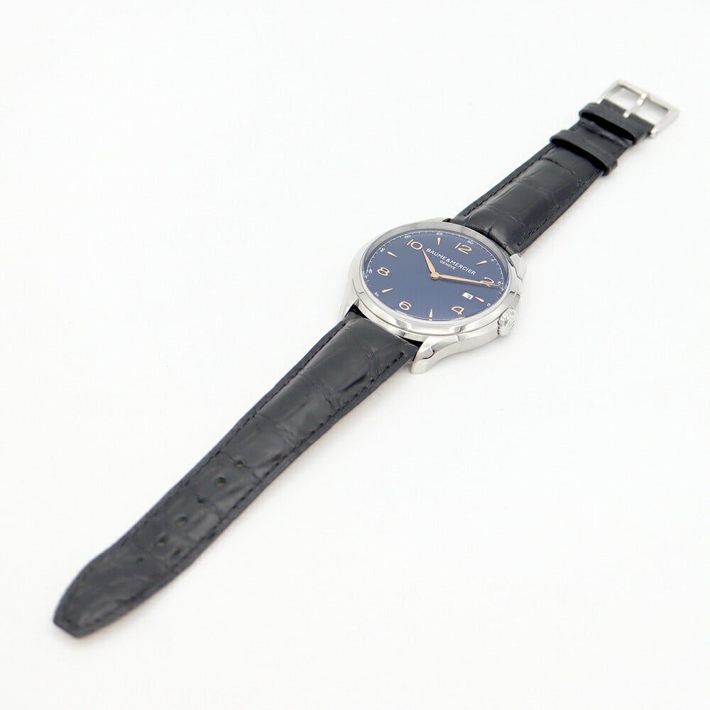 電池交換済 BAUME＆MERCIER ボーム&メルシェ クリフトン M0A10420 デイト 50m防水 青 ブルー SS ステンレス 純正ベルト 純正尾錠 メンズ クォーツ【6ヶ月保証】【腕時計】【中古】