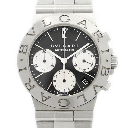 Internally inspected BVLGARI Diagono Sport CH35S AUTO Chronograph Small Second Date Black SS Stainless Steel Men's Automatic Winding [6 Month Warranty] [Watch] [Used]