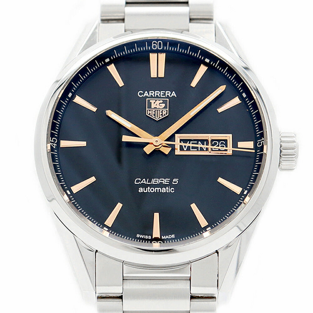 内部点検済 TAG Heuer タグホイヤー カレラ キャリバー5 WAR201C BA0723 デイデイト 100m防水 裏スケ 黒 ブラック SS ステンレス メンズ 自動巻き【6ヶ月保証】【腕時計】【中古】