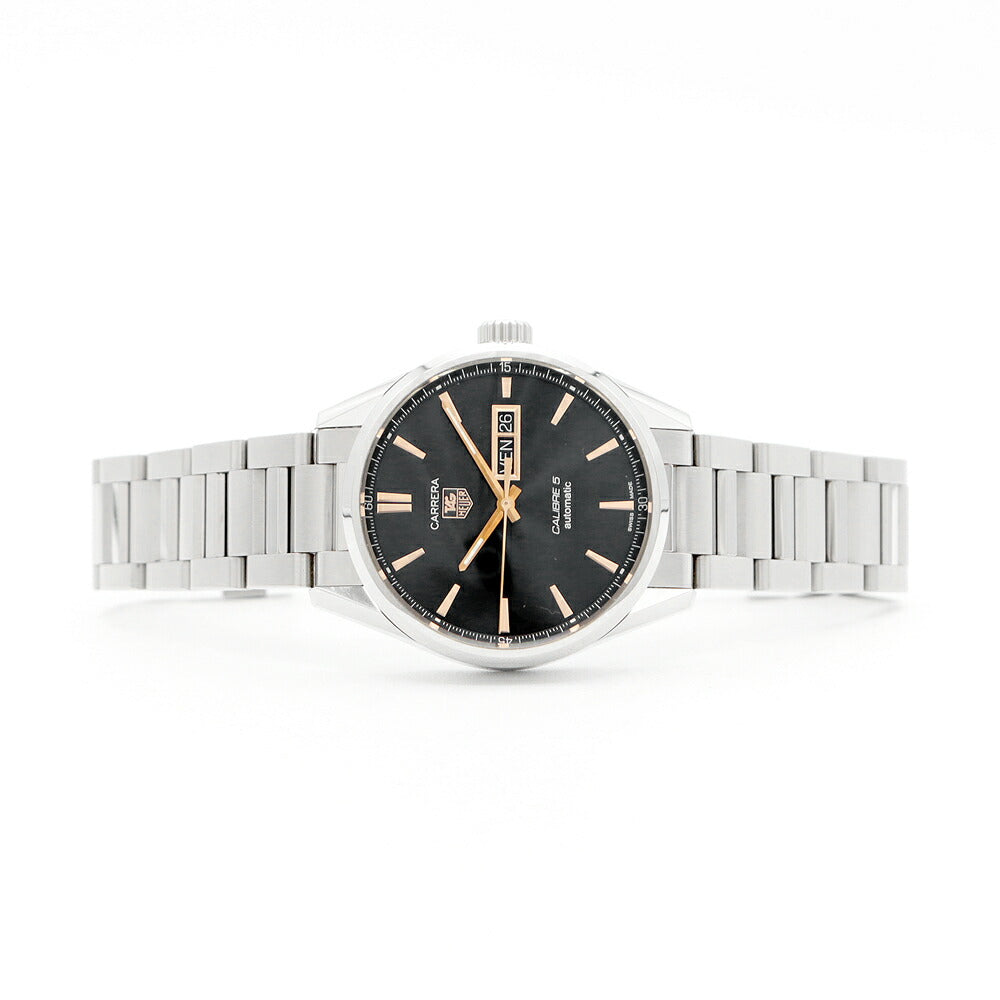 内部点検済 TAG Heuer タグホイヤー カレラ キャリバー5 WAR201C BA0723 デイデイト 100m防水 裏スケ 黒 ブラック SS ステンレス メンズ 自動巻き【6ヶ月保証】【腕時計】【中古】