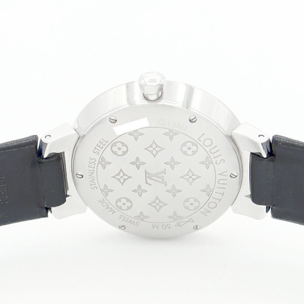 電池交換済 LOUIS VUITTON ルイヴィトン タンブール スリム MM モノグラム Q13MJ 8Pダイヤ ダイヤモンド 50m防水 シルバー SS ステンレス 純正ベルト 純正尾錠 レディース クォーツ【6ヶ月保証】【腕時計】【中古】