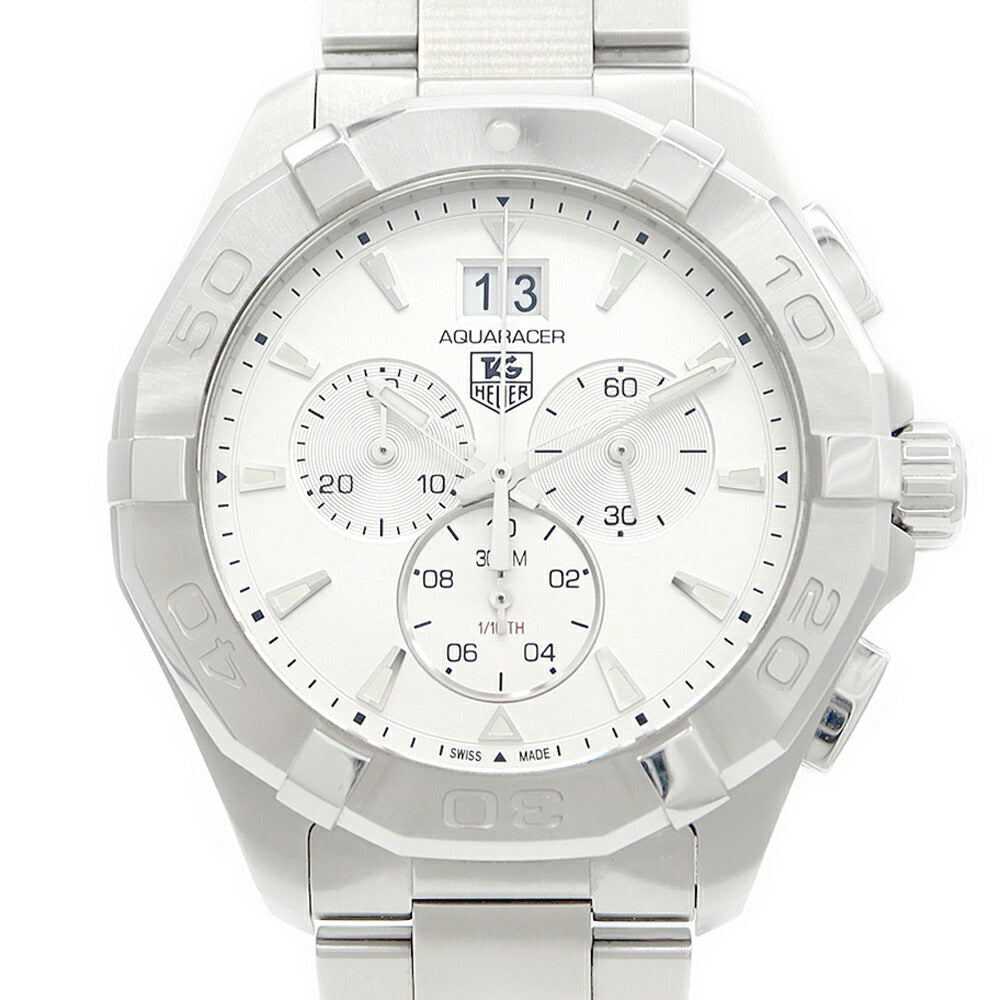 電池交換済 TAG Heuer タグホイヤー アクアレーサー クロノグラフ CAY1111 BA0927 ビッグデイト 300m防水 シルバー SS ステンレス メンズ クォーツ【6ヶ月保証】【腕時計】【中古】