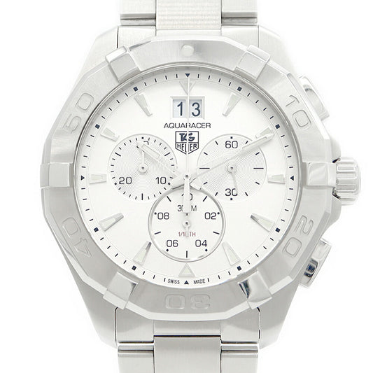 電池交換済 TAG Heuer タグホイヤー アクアレーサー クロノグラフ CAY1111 BA0927 ビッグデイト 300m防水 シルバー SS ステンレス メンズ クォーツ【6ヶ月保証】【腕時計】【中古】