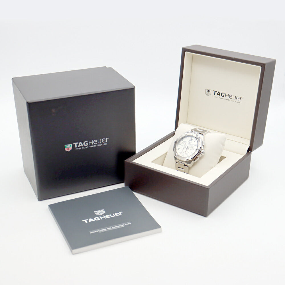 電池交換済 TAG Heuer タグホイヤー アクアレーサー クロノグラフ CAY1111 BA0927 ビッグデイト 300m防水 シルバー SS ステンレス メンズ クォーツ【6ヶ月保証】【腕時計】【中古】