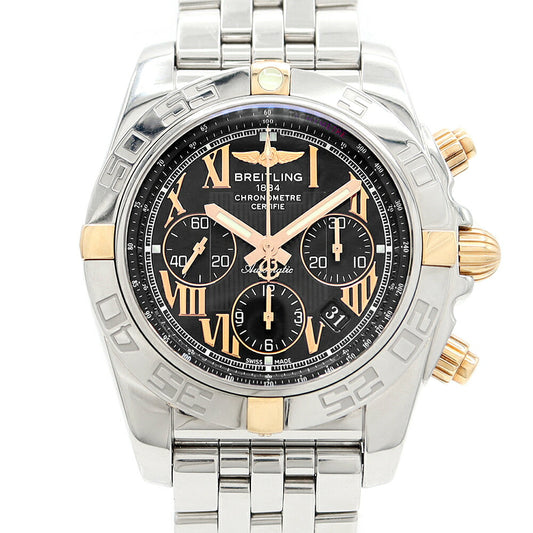 BREITLING ブライトリング クロノマット 44 ビコロ IB0110 クロノグラフ スモールセコンド 500m防水 デイト 黒 ブラック PG ピンクゴールド SS ステンレス コンビ メンズ 自動巻き【6ヶ月保証】【腕時計】【中古】