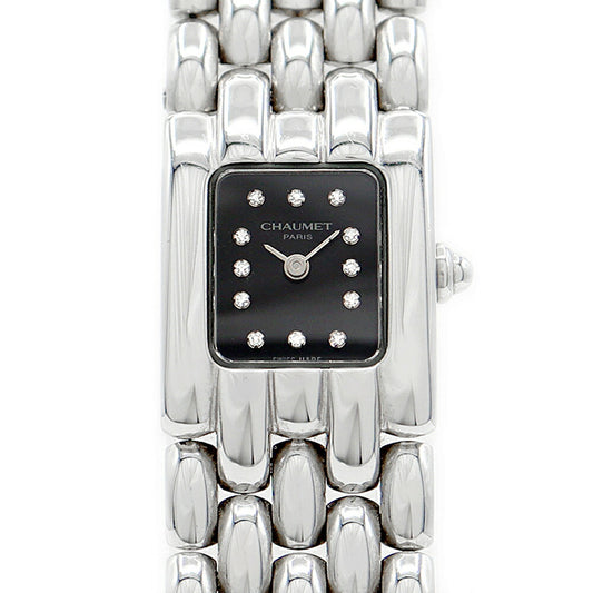 Battery replaced CHAUMET 12P Diamond Black SS Stainless Steel Ladies Quartz [6 Month Warranty] [Watch] [Used]
