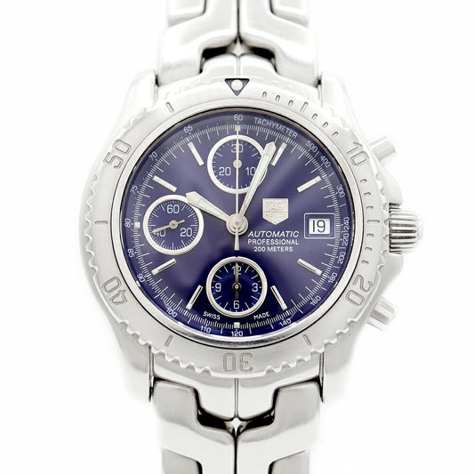TAG Heuer LINK Chronograph CT2110 Small Second Date 200m Water Resistant Blue SS Stainless Steel Men's Automatic Winding [6 Month Warranty] [Watch] [Used]