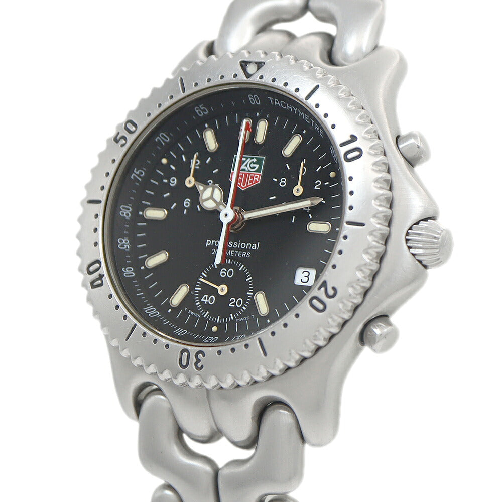 Battery replaced TAG Heuer S/EL Cell Professional 200 Chronograph CG1110 Date 200m Water Resistant Black SS Stainless Steel Men's Quartz [6 Month Warranty] [Watch] [Used]