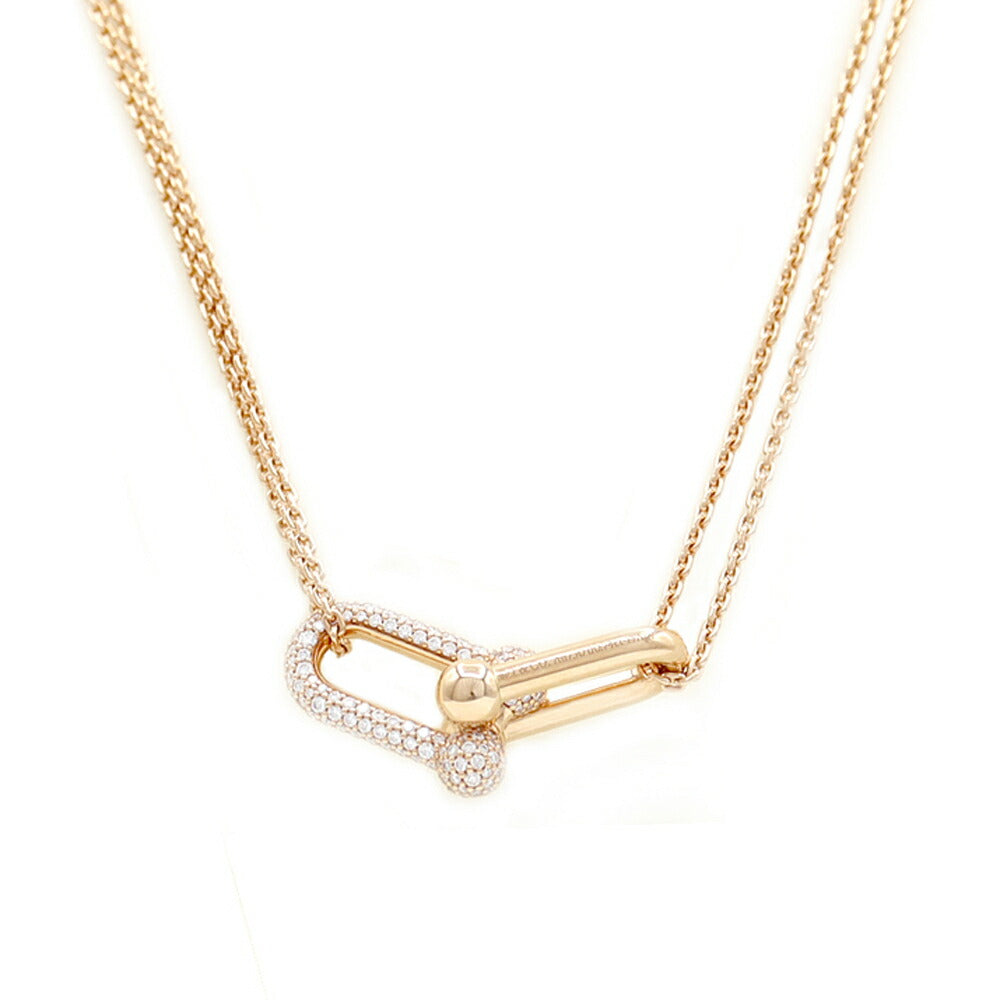TIFFANY&Co. ティファニー ハードウェア ラージ ダブルリンク ペンダント パヴェ ダイヤモンド 68692504 K18PG ピンクゴールド 純正ダイヤモンド ユニセックス メンズ レディース ネックレス【ジュエリー】【中古】
