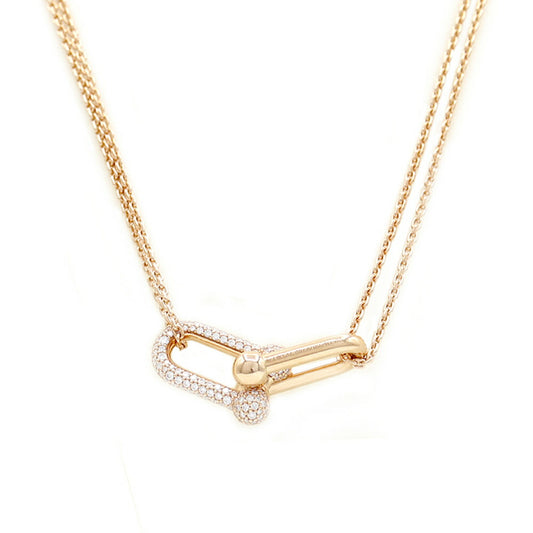 TIFFANY&Co. ティファニー ハードウェア ラージ ダブルリンク ペンダント パヴェ ダイヤモンド 68692504 K18PG ピンクゴールド 純正ダイヤモンド ユニセックス メンズ レディース ネックレス【ジュエリー】【中古】