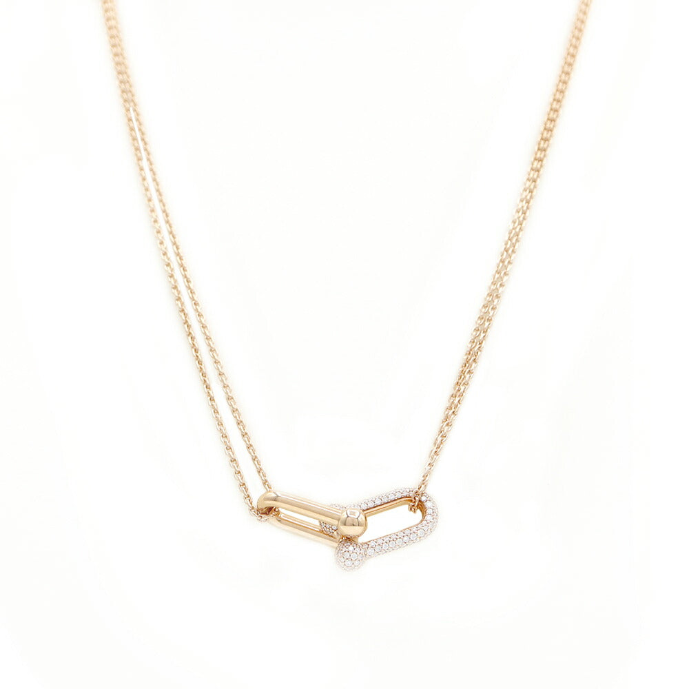 TIFFANY&Co. ティファニー ハードウェア ラージ ダブルリンク ペンダント パヴェ ダイヤモンド 68692504 K18PG ピンクゴールド 純正ダイヤモンド ユニセックス メンズ レディース ネックレス【ジュエリー】【中古】
