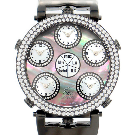 Battery replaced JACOB&Co. Jacob Six Time Zone Pocket Watch Limited to 500 JC-LG1 Date Reversible Diamond Diamond Bezel Black Black Shell SS Stainless Steel Genuine Rubber Belt Genuine Buckle Men's Quartz 6 Time [6 Month Warranty] [Watch] [Used]