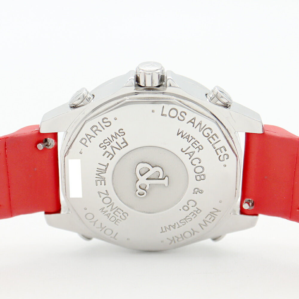 電池交換済 JACOB&Co. ジェイコブ ファイブタイムゾーン 40mm ダイヤモンド ダイヤベゼル ブラックシェル マルチカラー SS ステンレス 純正ベルト 純正尾錠 メンズ クォーツ 5タイム【6ヶ月保証】【腕時計】【中古】