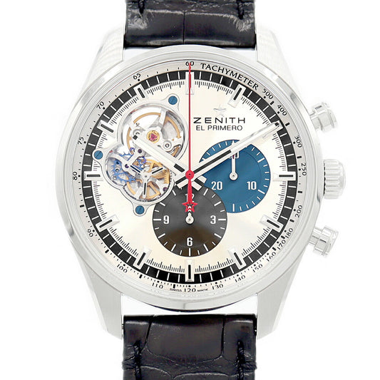 内部点検済 ZENITH ゼニス エル プリメロ クロノマスター オープン 1969 03.2040.4061 69.C496 クロノグラフ 100m防水 スモールセコンド 裏スケ シルバー SS ステンレス 純正ベルト 純正バックル尾錠 メンズ 自動巻き【6ヶ月保証】【腕時計】【中古】