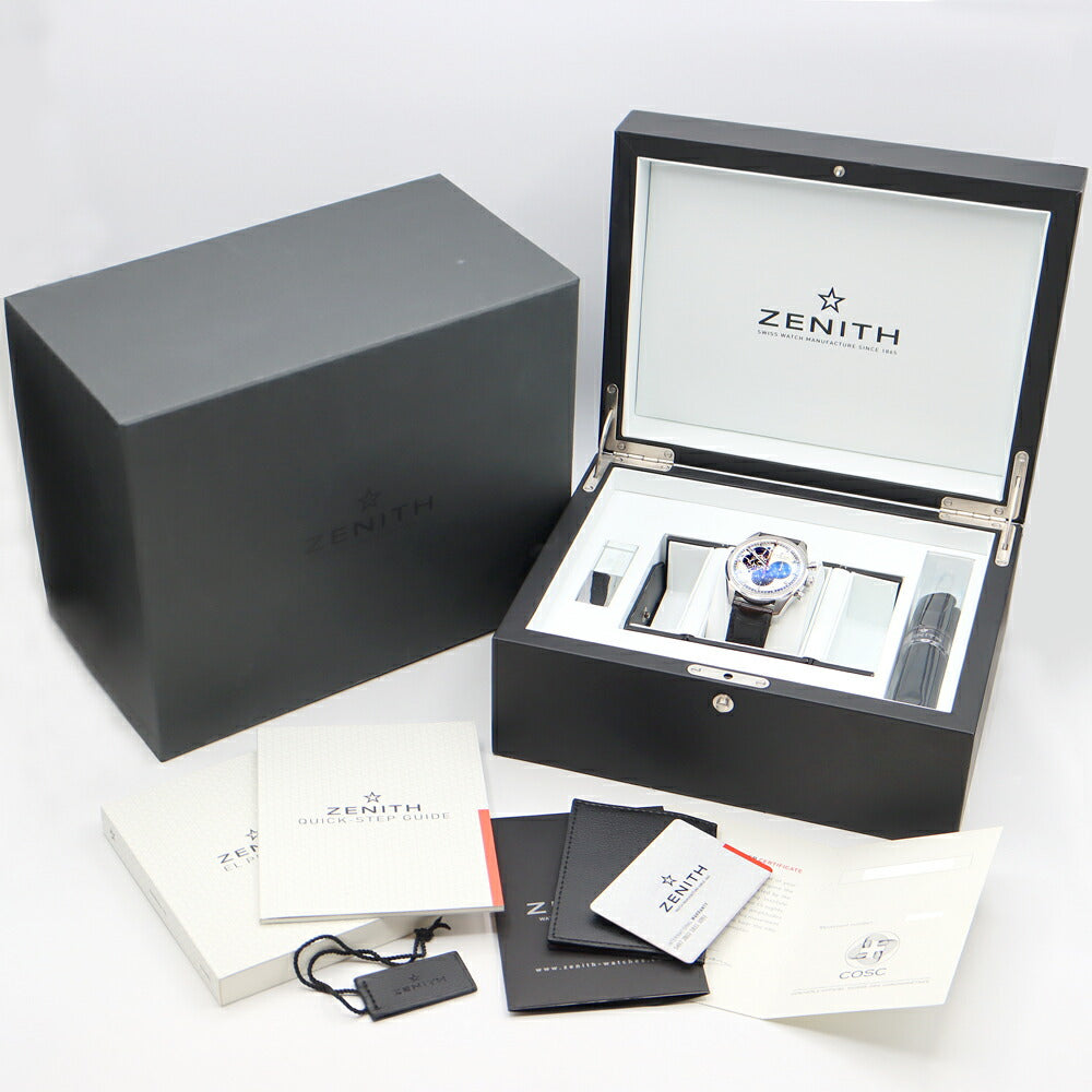 内部点検済 ZENITH ゼニス エル プリメロ クロノマスター オープン 1969 03.2040.4061 69.C496 クロノグラフ 100m防水 スモールセコンド 裏スケ シルバー SS ステンレス 純正ベルト 純正バックル尾錠 メンズ 自動巻き【6ヶ月保証】【腕時計】【中古】