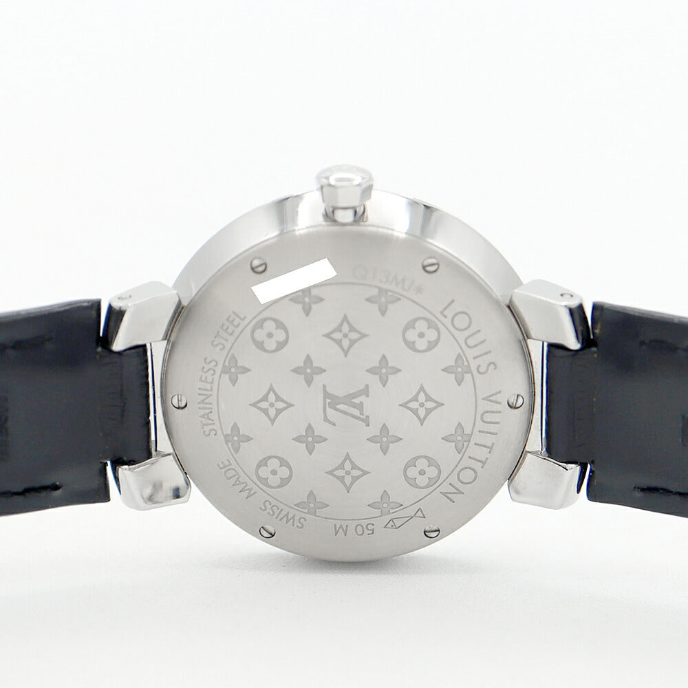電池交換済 LOUIS VUITTON ルイヴィトン タンブール スリム MM 8Pダイヤ Q13MJ ダイヤモンド 50m防水 モノグラム シルバーギョーシェ SS ステンレス 純正ベルト 純正バックル尾錠 レディース クォーツ【6ヶ月保証】【腕時計】【中古】