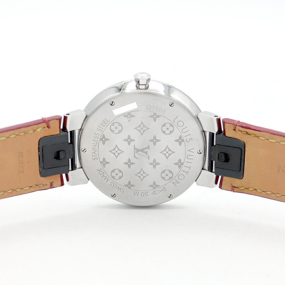 電池交換済 LOUIS VUITTON ルイヴィトン タンブール スリム GM モノグラム Q1E01 ダイヤモンド 8Pダイヤ 50m防水 シルバー SS ステンレス 純正ベルト 純正尾錠 メンズ レディース ボーイズ クォーツ【6ヶ月保証】【腕時計】【中古】