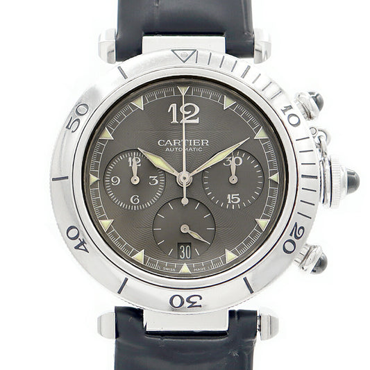 Cartier カルティエ パシャ 38mm クロノグラフ 2004年 冬季限定モデル W3107355 100ｍ防水 デイト 裏スケ グレーギョーシェ SS ステンレス 純正Dバックル尾錠 メンズ 自動巻き【6ヶ月保証】【腕時計】【中古】