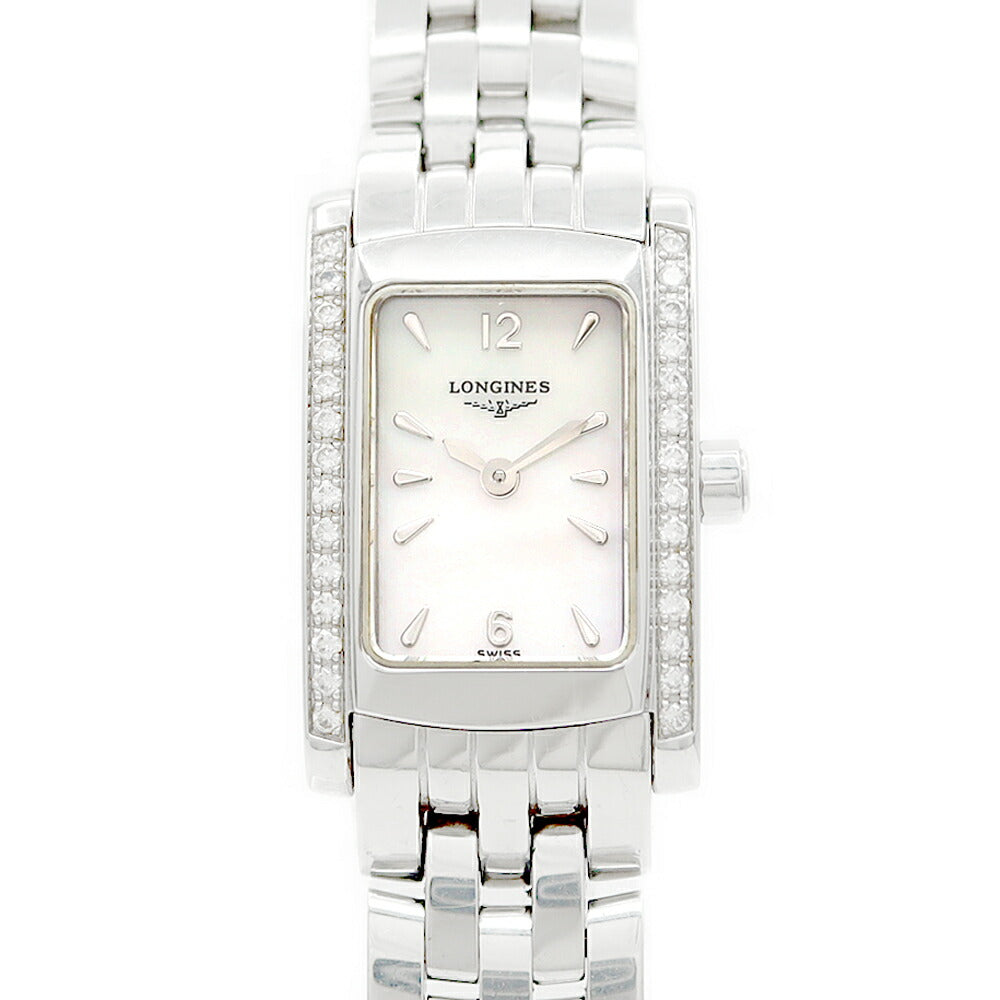 電池交換済 LONGINES ロンジン ドルチェビータ L5.158.0 ダイヤベゼル ダイヤモンド 白 ホワイトシェル SS ステンレス レディース クォーツ【6ヶ月保証】【腕時計】【中古】