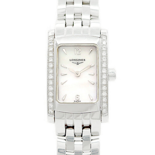 電池交換済 LONGINES ロンジン ドルチェビータ L5.158.0 ダイヤベゼル ダイヤモンド 白 ホワイトシェル SS ステンレス レディース クォーツ【6ヶ月保証】【腕時計】【中古】