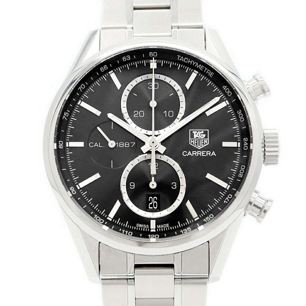 TAG Heuer タグホイヤー カレラ キャリバー 1887 クロノグラフ CAR2110-2 デイト スモールセコンド 100m防水 裏スケ 黒 ブラック SS ステンレス メンズ 自動巻き【6ヶ月保証】【腕時計】【中古】