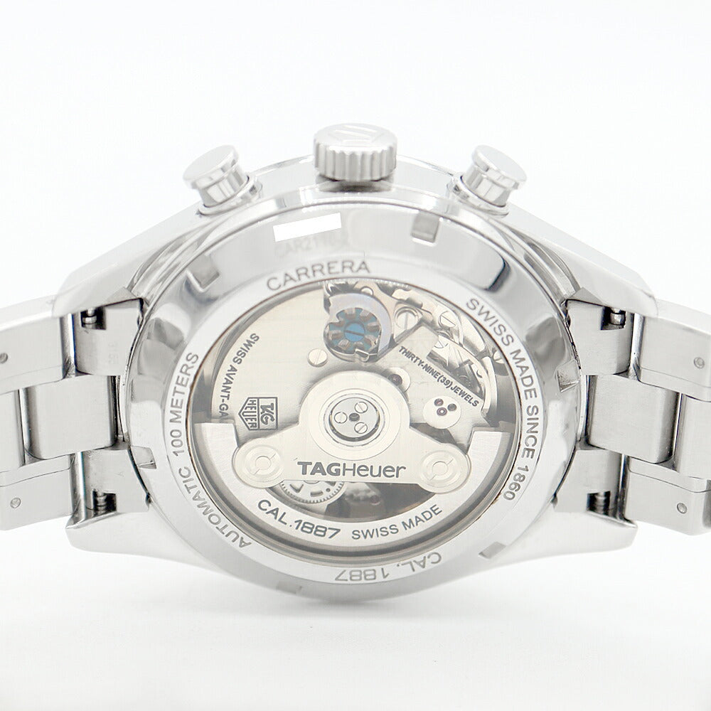 TAG Heuer タグホイヤー カレラ キャリバー 1887 クロノグラフ CAR2110-2 デイト スモールセコンド 100m防水 裏スケ 黒 ブラック SS ステンレス メンズ 自動巻き【6ヶ月保証】【腕時計】【中古】