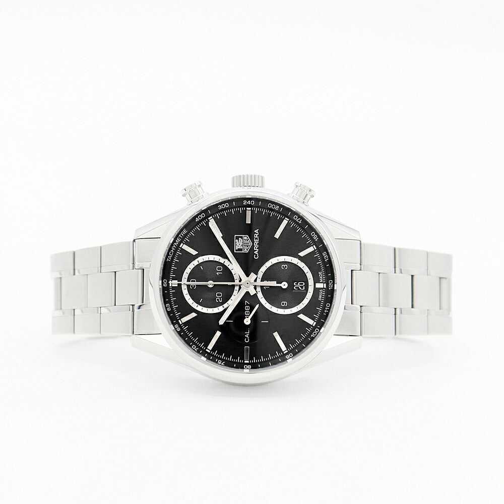 TAG Heuer タグホイヤー カレラ キャリバー 1887 クロノグラフ CAR2110-2 デイト スモールセコンド 100m防水 裏スケ 黒 ブラック SS ステンレス メンズ 自動巻き【6ヶ月保証】【腕時計】【中古】