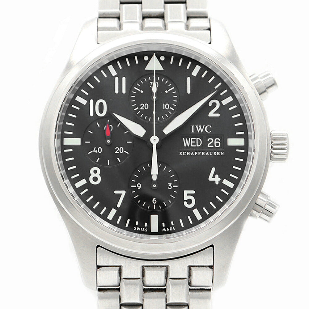 内部点検済 IWC インターナショナルウォッチカンパニー パイロットウォッチ クロノグラフ IW371704 デイデイト スモールセコンド 黒 ブラック SS ステンレス メンズ 自動巻き【6ヶ月保証】【腕時計】【中古】