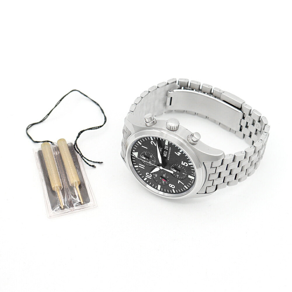 内部点検済 IWC インターナショナルウォッチカンパニー パイロットウォッチ クロノグラフ IW371704 デイデイト スモールセコンド 黒 ブラック SS ステンレス メンズ 自動巻き【6ヶ月保証】【腕時計】【中古】