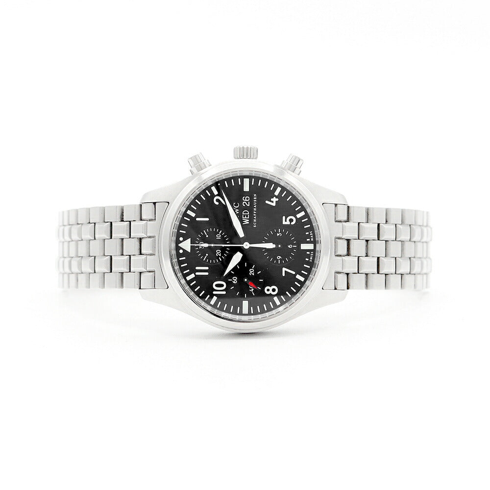 内部点検済 IWC インターナショナルウォッチカンパニー パイロットウォッチ クロノグラフ IW371704 デイデイト スモールセコンド 黒 ブラック SS ステンレス メンズ 自動巻き【6ヶ月保証】【腕時計】【中古】