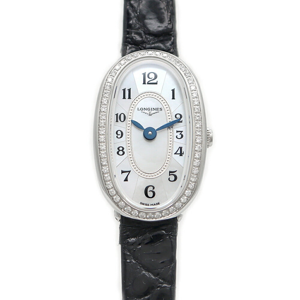電池交換済 LONGINES ロンジン サンフォネット ダイヤベゼル L2.304.0.83.0 ダイヤモンド 30m防水 白 ホワイトシェル SS ステンレス 純正ベルト 純正尾錠 レディース クォーツ【6ヶ月保証】【腕時計】【中古】